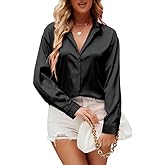Damipow Satin Silk Button Down Shirts for Women Dress Shirts Long Sleeve Blouses Womens Shirts