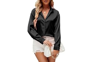Damipow Satin Silk Button Down Shirts for Women Dress Shirts Long Sleeve Blouses Womens Shirts
