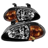 For 1993-1997 Honda Del Sol 2in1 Amber Corner Headlights Head Lights Black Set Pair Left+Right 1994 1995 1996