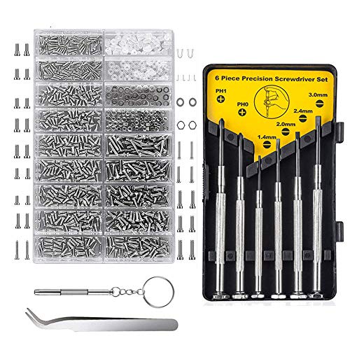 Eyeglasses Repair Kit, 1000PCS Eyeglass Screws and 6 Pcs Screwdrivers Tweezer for Eyeglasses, Sunglasses, Watch Clock Spectacle Repair