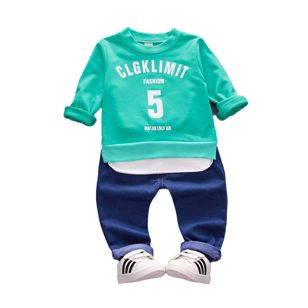 Buy Hopscotch Baby Boys Polyester Full Sleeves Text Print Sweatshirt and Pant Set in Green Color