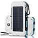 Solar Charger, Solar Power Bank 20000mAh Waterproof Portable External Battery USB Charger Built in LED light with Compass for iPad iPhone Android Cellphones (White & Blue)