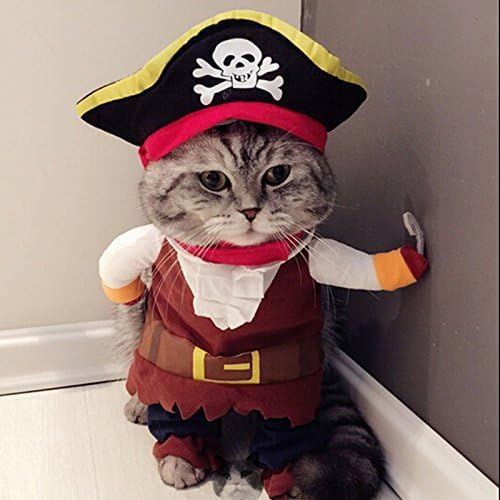 PANPET New Funny Pet Clothes Caribbean Pirate Dog Cat Costume Suit Corsair Dressing up Party Apparel Clothing for Cat Dog Plus Hat S