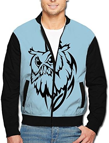 Men's Print Zip Front Jacket Tribal Owl Stand Collar Baseball Bomber Jacket Sleeve Coat
