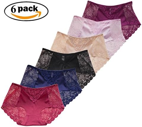 HUIMALL Sexy Lace Underwear for Women Mid Rise Seamless Panties Nylon Panties Briefs(6 Pack)