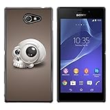 Funny Goggly Eye Skull - Aluminum Metal&Hard Plastic Back Case Cover - Black - Sony Xperia M2 / Xperia M2 Aqua / Sony Xperia M2 Dual