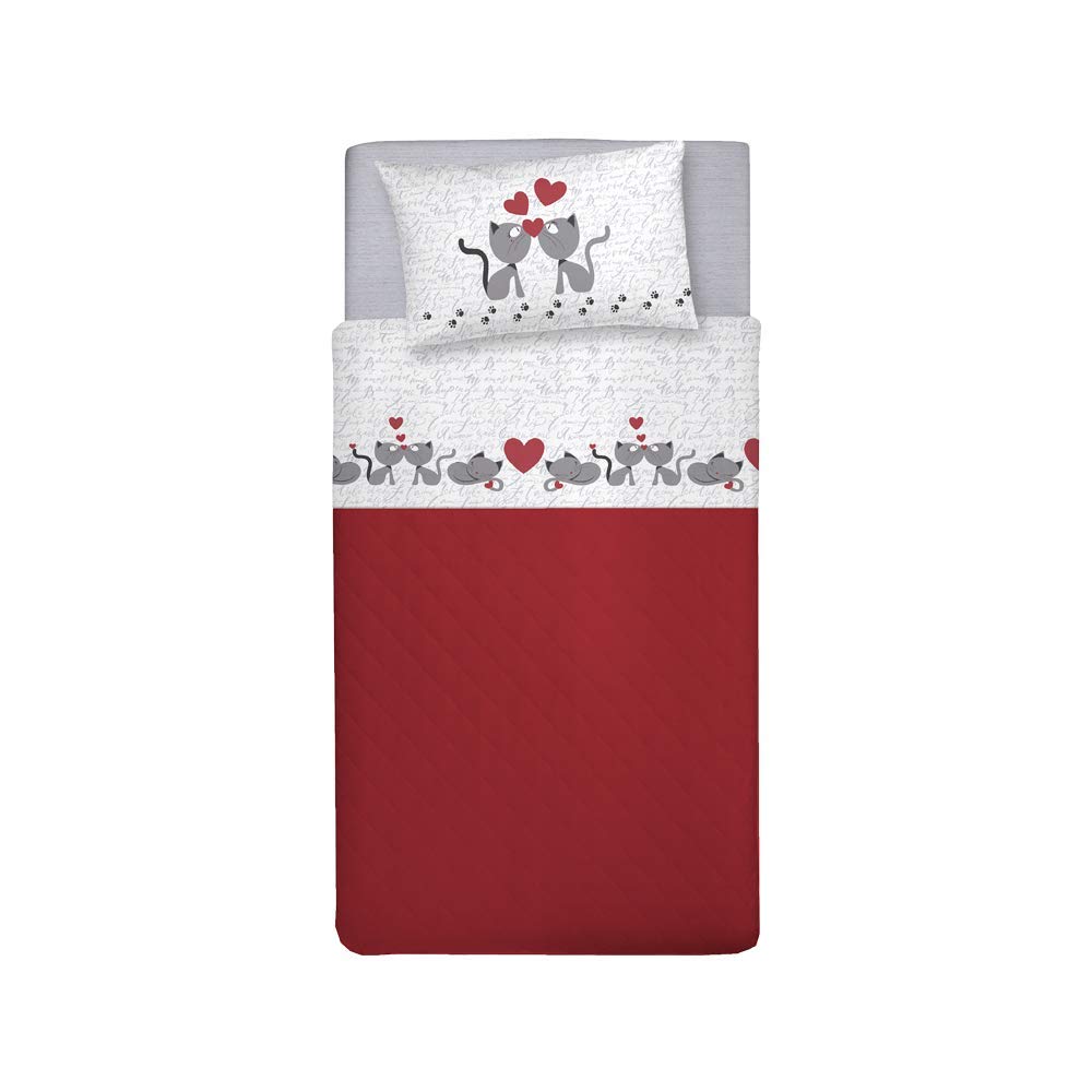 PENSIERI DELICATI Single Bed Set, 100% Cotton, Single Bed Sheet Set, 90 x 200 cm, Including Bottom Sheet, Top Sheet and 1 Pillowcase Bag, Made in Italy, Grey Cats Design — image 1