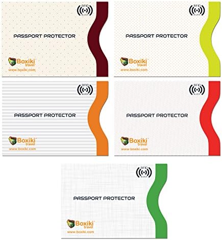 RFID Blocking Sleeves, Set With Color Coding | Identity Theft Prevention RFID Blocking Envelopes by Boxiki Travel (White) (Set of 5 Passport Sleeves (White))