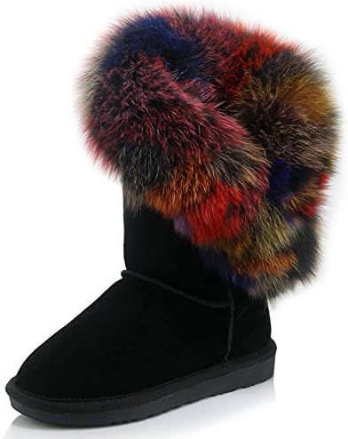 Aphnus Womens Boots Cow Leather Fur Winter Snow Boots Black US8