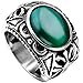 Men's Stainless Steel Oval Crystal Openwork Celtic Cross Ring Band Vintage Gothic Biker Punk Silver Green