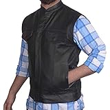 Men's SOA Motorcycle Genuine Cowhide Leather Club Style Vest with Concealed Gun Pockets New (Large)