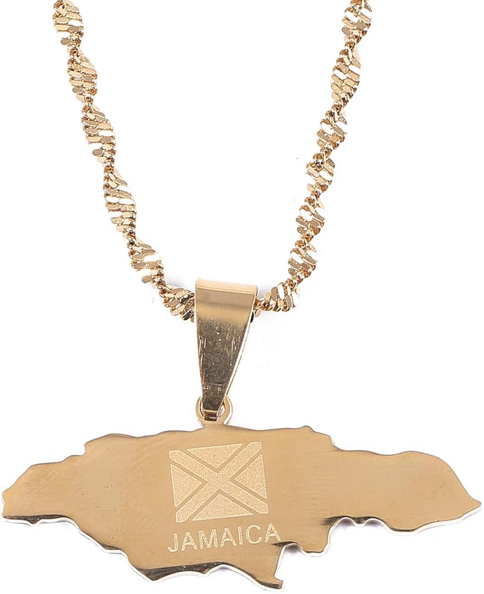 Stainless Steel Trendy Jamaica Map Pendant Necklace