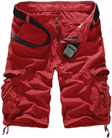 Hiwil Women's Casual Loose Fit Multi-Pockets Camouflage Twill Bermuda Cargo Shorts with Belt US 8 Ruby