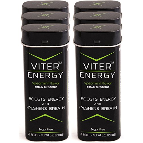 Viter Energy Spearmint Caffeinated Mints - 40mg Caffeine & B-Vitamins Per Powerful Sugar Free Mint. Boost Energy, Focus & Fresh Breath. 2 Pieces Replace 1 Coffee, Energy Drink, Caffeine Candy & Gum