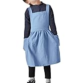 OBEEII Kids Aprons for Cooking Cotton Linen Children Baking Kitchen Gardening Painting Apron Pinafore Dress with Pockets
