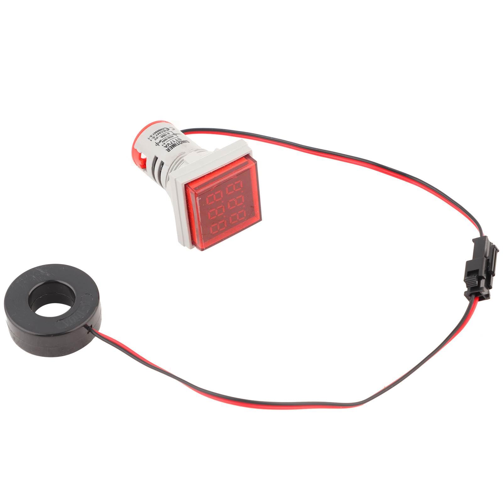 LED Voltage Meter for Car and Motorcycle Digital Panel Mount Voltage Monitor with Current Display, 22mm Red LED Display