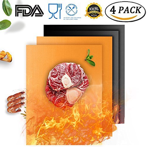 Grill Mat, Alberoo 100% Non-Stick BBQ Grill Mats Set Of 4-Copper & Black Baking Mats, FDA-Approved, PFOA Free, Reusable And Easy To Clean-Works On Gas, Charcoal, Electric Grill