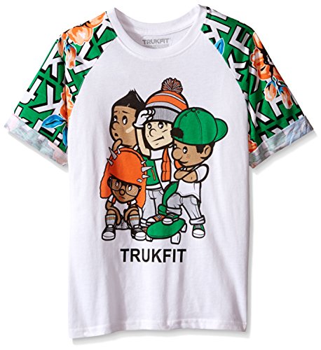 Trukfit Big Boys Lil Tommy and Friends Printed Sleeve Tee, White, Large