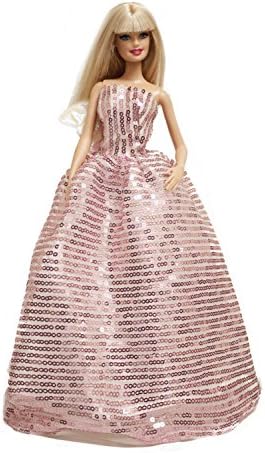 Barbie Dazzling Sequins Pink Ball Gown Wedding Dress with Angel Wing Gown
