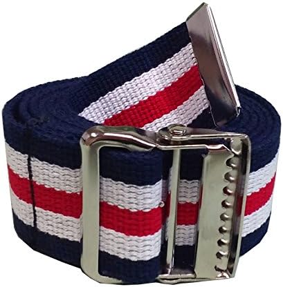 JDM Medical Cotton Gait Belt with Metal Buckle, Red White and Blue (72")