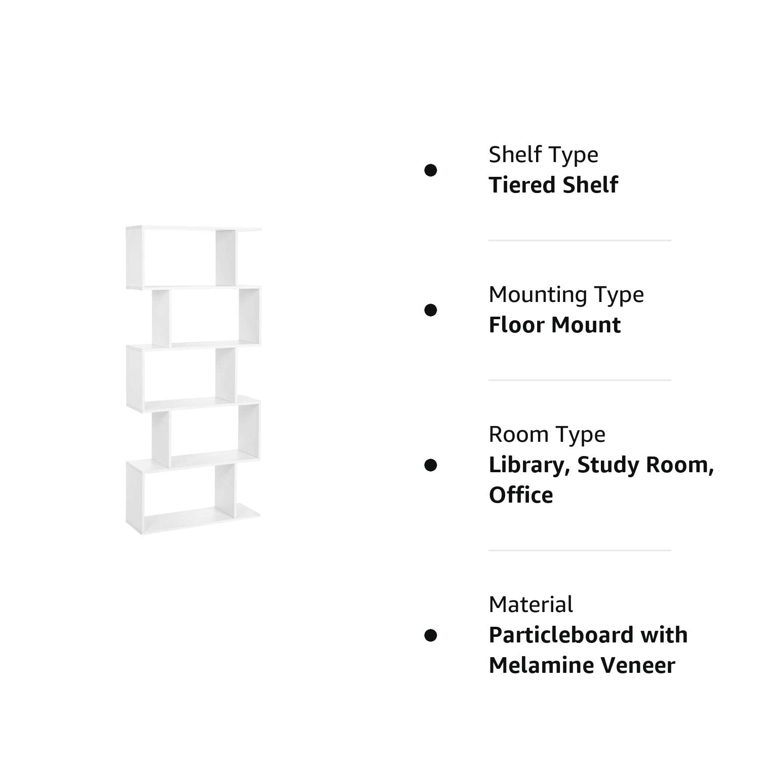 VASAGLE Wooden Bookcase, Display Shelf and Room Divider, Freestanding Decorative Storage Shelving, 5-Tier Bookshelf, White