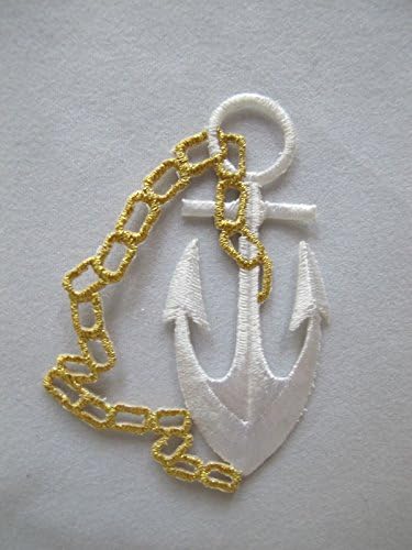 #2812 Red,White,Silver Marine Anchor,Gold Chain Embroidery Appliques Patchery Iron On Applique Patch (2812B)