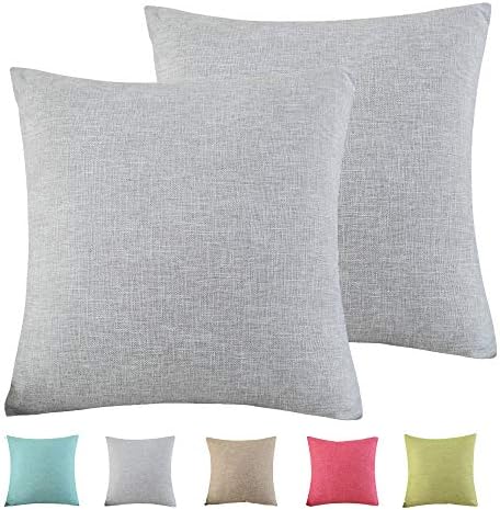 Cloud Heart Faux Linen Cushion Covers 18x18 Inch Square Decorative Pillow Cases for Sofa, 2 Pack, Silver Grey
