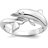 JewelryWeb 14k White Gold Solid Polished Dolphin Ring Size 6.75 Ring for Women