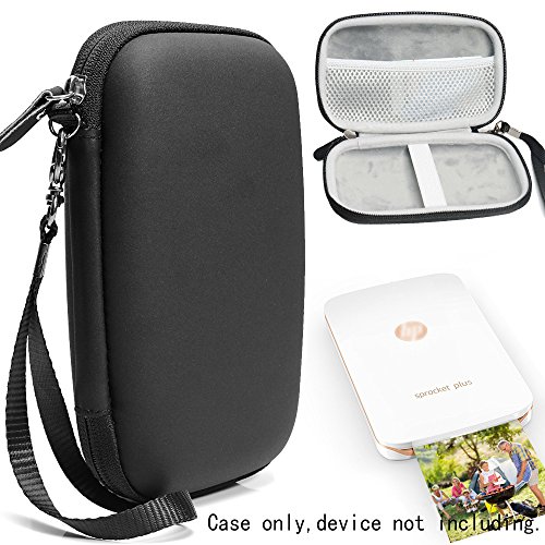 Matte Black Protective Case for HP Sprocket Plus Portable Photo Printer, Mesh Pocket for Photo Paper and Cable, Elastics Strap to secure device, Detachable Wrist Strap (Matte Black)
