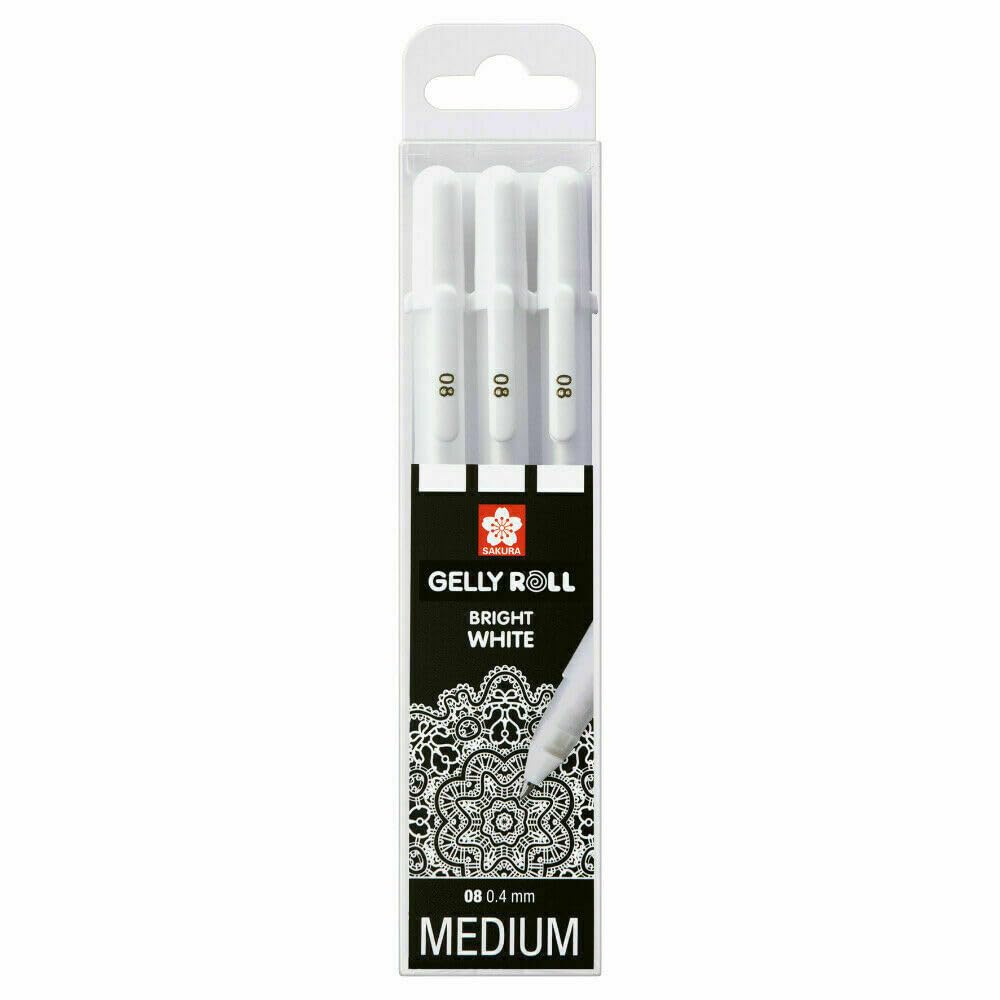 JustArtsCrafts Gely Roll Basic Set 3 Bright White Gel Pens Medium