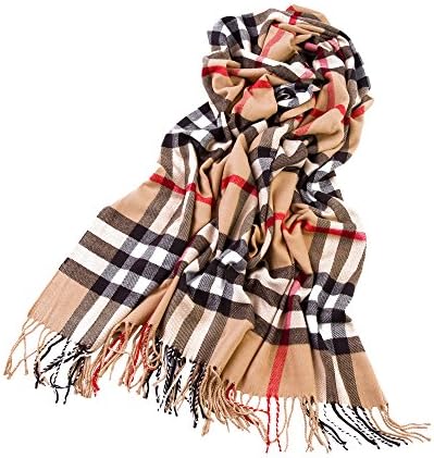 Unisex Fashion Long Shawl Winter Warm Soft Cashmere Large Plaid Scarf Wrap Khaki