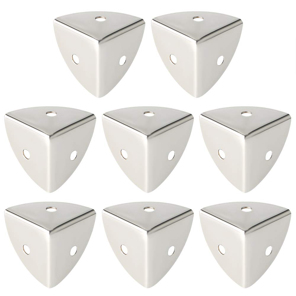 Sayayo 26MM Dia. Metal Corner Protectors Angle Brace for Wooden Trunk Box Chest Case Flightcase Worktop Corner, Anti-Rust Treatment Brushed 8pcs, EBJ025-8P
