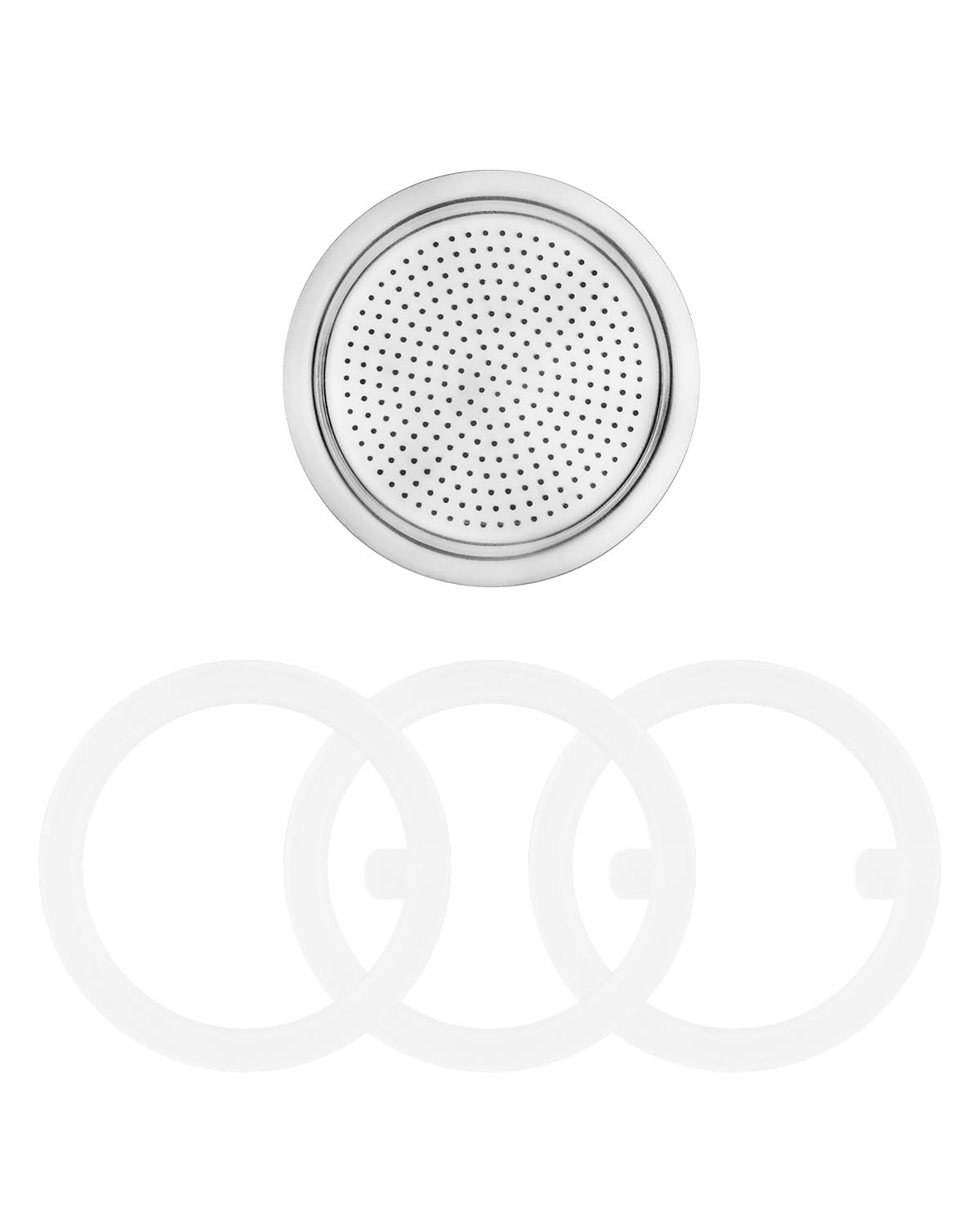 Sivaphe Espresso Maker Replacement Parts for Stainless Steel Moka Pot, Includes 1 Filter and 3 Silicone Gasket Seals (4 Cups)