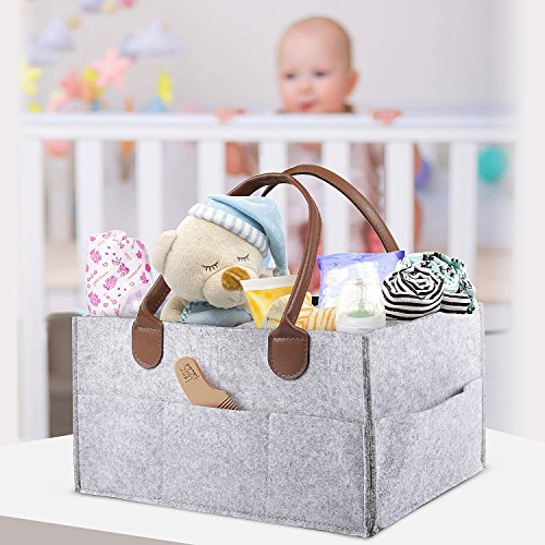 Baby Diaper Caddy - Nursery Caddy Organizer Basket | Portable Diaper Caddy with Changing Pad | Car Travel Bag Storage Bin | Newborn Registry Must Haves for Toys, Burp Cloths, Pacifiers, Creams, Wipes