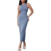 Verdusa Women's Crewneck Sleeveless High Waist Rib Knit Tank Long Bodycon Dress