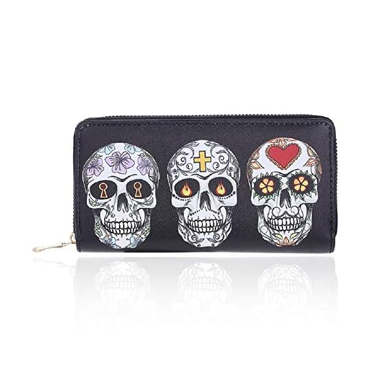 Badiya-3-Pretty-Sugar-Skull-Wallet-for-Women-Vintage-Clutch-Bag