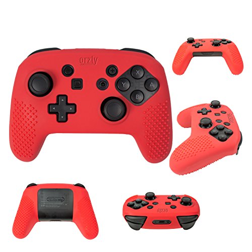 Pro Controller Case, Orzly FlexiCase for Nintendo Switch Pro Controllers - Protective Cover for Extra Grip & Comfort [Lightweight, Durable Flexible Rubberised Skins in RED with Full Button Access]