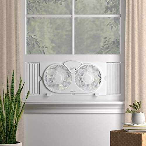 Amazon Basics Window Fan with Manual Controls, Twin 9 Inch Blades