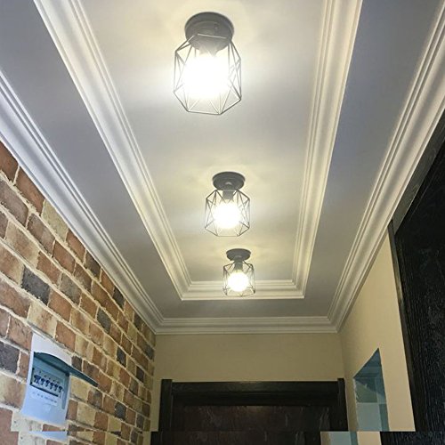 WOERFU Semi-Flush Mount Ceiling Lights Metal Retro Industrial Flush Mount Light Fixture Mini Edison Kitchen Bar Light (Iron Shade)