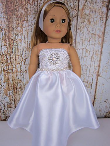 18" girl doll clothes, pageant dress, wedding dress, prom dress, 18" white evening gown