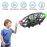 Flying Toys Drones for Kids, 2019 Improved Flying Ball Drone Toy with Infrared Sensor Auto-Avoid Obstacles 360°Rotating LED Light, Mini Quadcopter Hand Operated Drones for Boys or Girls (Black)