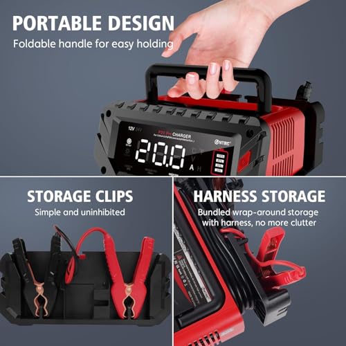 Haisito 12V/24V Smart Fast Battery Charger, 20A, LiFePO4 Lithium Lead Acid (AGM/Gel/SLA) for Cars, Boats, Motorcycles, 240V Input