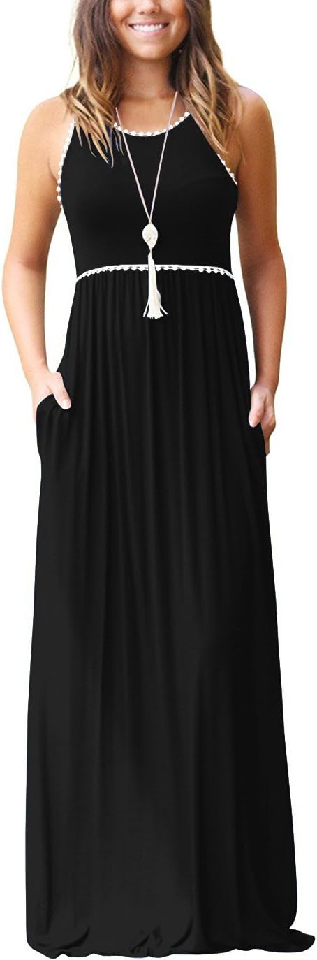 WEACZZY Women's Sleeveless Loose Plain Vacation Days Maxi Dresses Casual Long Dresses with Pockets