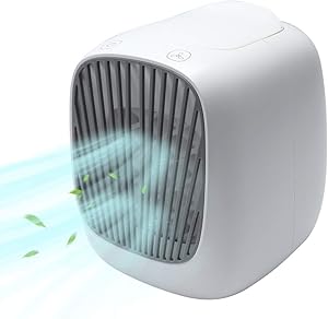 TLOG Personal Air Cooler, 3 in 1 USB Portable Mini Air Conditioner with 3 Speeds, Portable Air Conditioner Fan, Small Desktop Cooling Fan Quiet Personal Table Fan for Office and Study Room, White