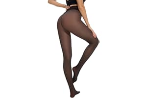 Arkim Fleece Lined Glossy Black Sheer Tights Women,Crotch 1 Seam Line Translucent Thermal Tights Winter Leggings