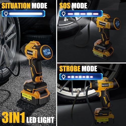 Tyre Inflator Compatible with Dewalt 18V Battery, 160 PSI Cordless Air Compressor with LCD Digital Pressure Gauge, Auto-Shut Off & Fast Inflation, Tire Inflator for Car, Bike, Sport Ball (Tool Only)