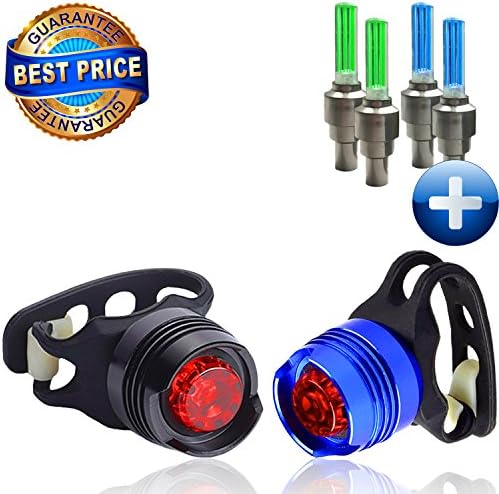 LED Bike Light Set - 2 Multi-Purpose Rear Aluminum LED Lights - 4 Durable and Improved Wheel Lights - Mount w/out tools - 100% Waterproof