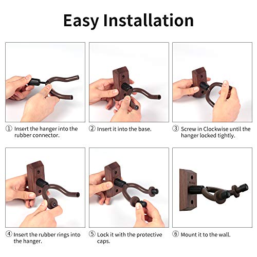 3 Pack Guitar Wall Mount, Neboic Hard Wood Guitar Wall Hanger, Black Walnut Guitar Hook, Guitar Accessories for Acoustic Electric Bass Ukulele Guitar Holder, Stand - Thumbnail 6