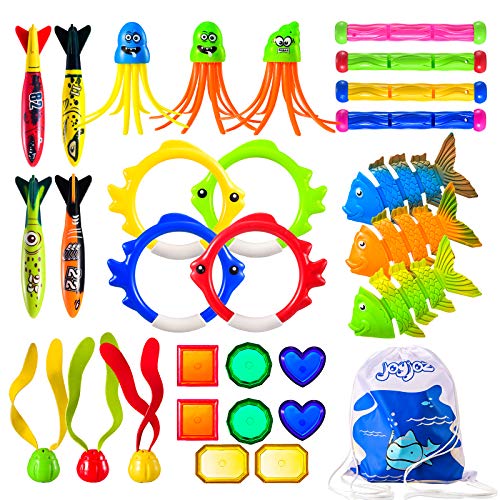 Joyjoz-Juguetes-de-Piscina-30-Piezas-Juguetes-de-Buceo-para-Ninos-Palos-de-Buceo-para-Nadar-Juguetes-Acuaticos-de-Verano-Juguetes-de-Natacion-Juego-de-Buceo-para-Piscinas