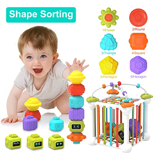 QIUXQIU Baby Shape Sorting Toys,Sensory Sorting Bin with 3 Pcs Suction